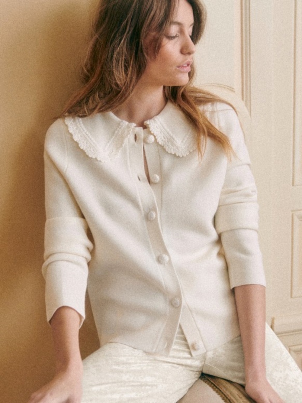 Sezane Bettany cardigan in ecru merino wool